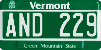 VT license plate AND229