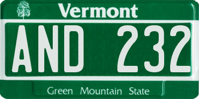 VT license plate AND232