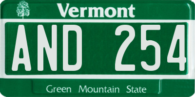 VT license plate AND254
