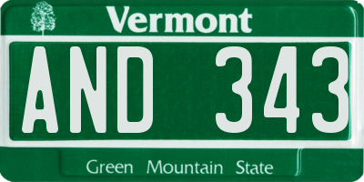 VT license plate AND343