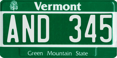 VT license plate AND345
