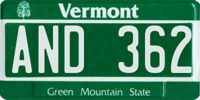 VT license plate AND362