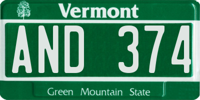 VT license plate AND374