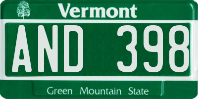 VT license plate AND398
