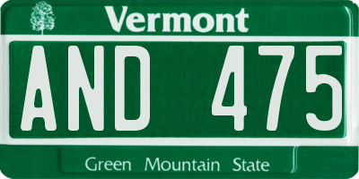 VT license plate AND475
