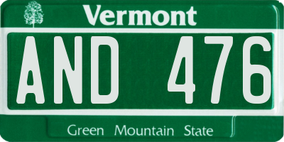 VT license plate AND476