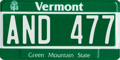 VT license plate AND477