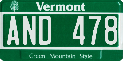 VT license plate AND478