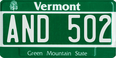 VT license plate AND502