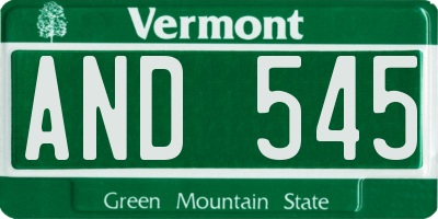 VT license plate AND545