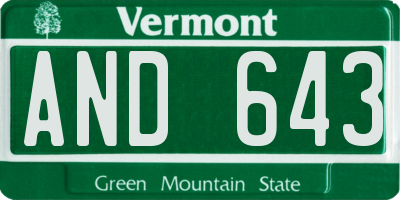 VT license plate AND643