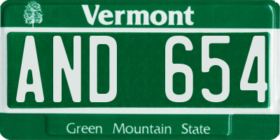 VT license plate AND654