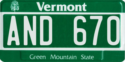VT license plate AND670