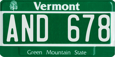VT license plate AND678