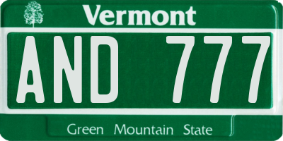 VT license plate AND777