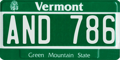 VT license plate AND786
