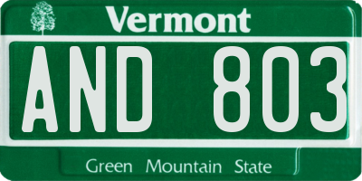 VT license plate AND803