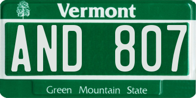 VT license plate AND807