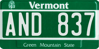 VT license plate AND837