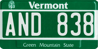 VT license plate AND838