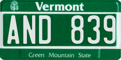 VT license plate AND839