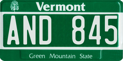 VT license plate AND845