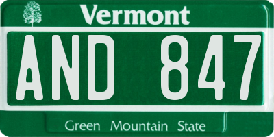 VT license plate AND847