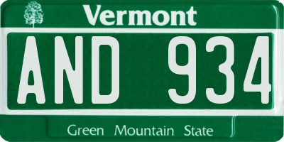 VT license plate AND934