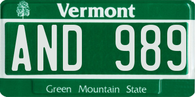 VT license plate AND989