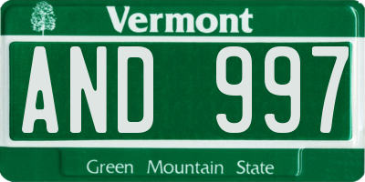 VT license plate AND997