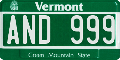 VT license plate AND999