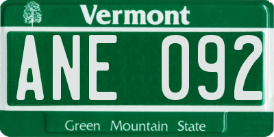 VT license plate ANE092