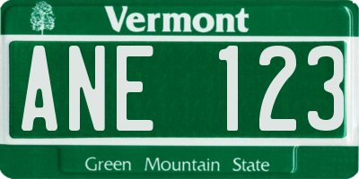 VT license plate ANE123