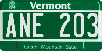 VT license plate ANE203