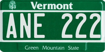 VT license plate ANE222