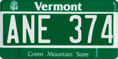 VT license plate ANE374