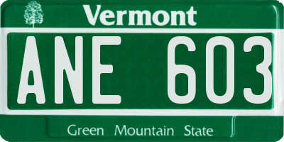 VT license plate ANE603