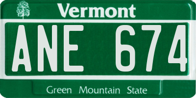 VT license plate ANE674