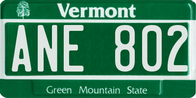 VT license plate ANE802