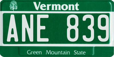 VT license plate ANE839