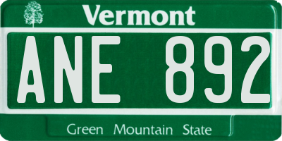 VT license plate ANE892