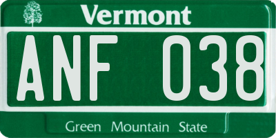 VT license plate ANF038
