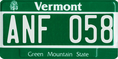 VT license plate ANF058