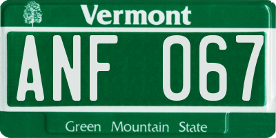 VT license plate ANF067