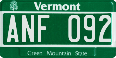 VT license plate ANF092
