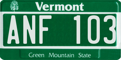 VT license plate ANF103