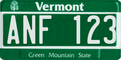 VT license plate ANF123