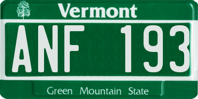VT license plate ANF193