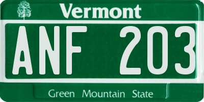VT license plate ANF203