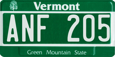 VT license plate ANF205